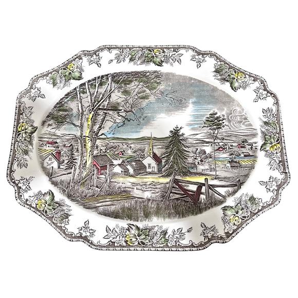 Johnson Bros Friendly Village Vintage Ironstone Oval Turkey Serving Platter-Mint - Picture 1 of 7